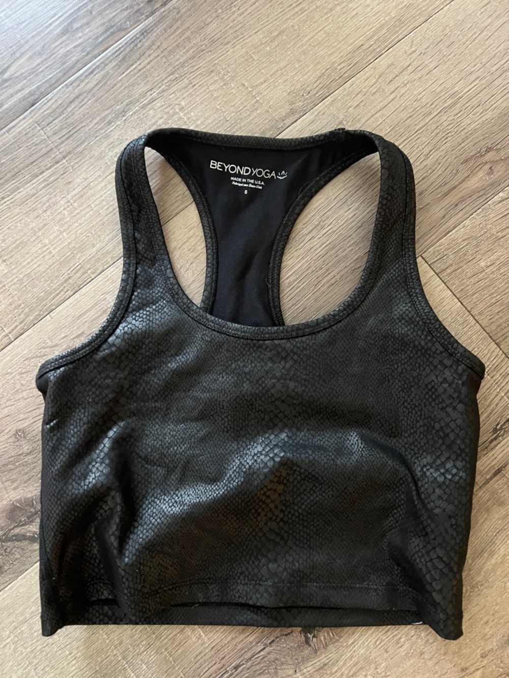 Beyond Yoga Black Snakeskin-Texture Racerback bra top